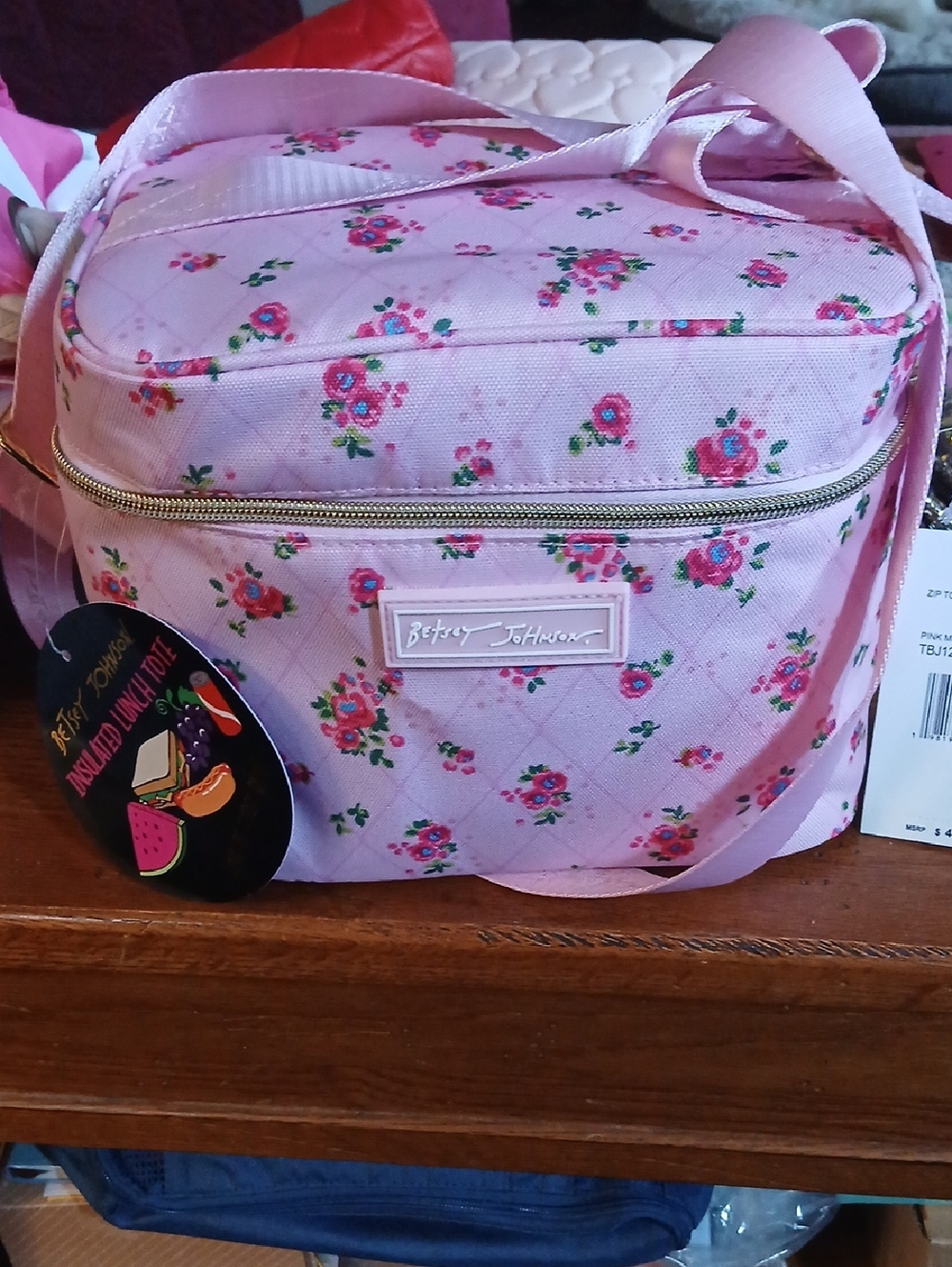 Betsey Johnson Pink Floral Quilted Lunch Bag NWT